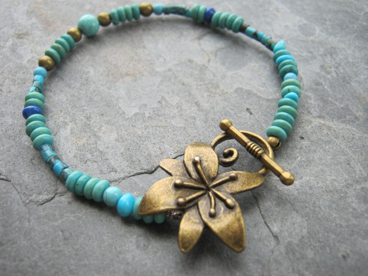 Turquoise and Brass Bracelet