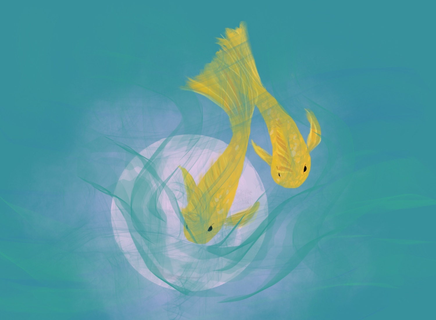 original digital art - aquatic art download - koi pond moon print - water themed art
