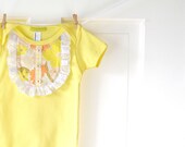 Baby Girl Ruffle Yoke Onesie- Lemon Yellow Vintage Floral- Handmade- 6m 12m 18m- Citrus-Baby Shower Gift- Recycled- Spring Fashion