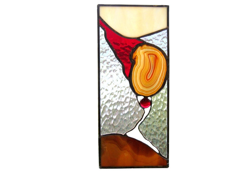 Patience Stained Glass Suncatcher Stained Glass Panel Red Brown Agate Geode Slice Handmade OOAK