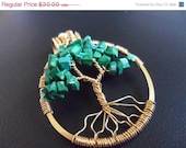 Memorial Day Sale Sale Tree of Life Pendant Malachite Brass your choice of chain or cord