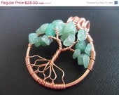 Memorial Day Sale Sale Green Aventurine Tree of Life Pendant in Solid Copper with your choice of cord or chain