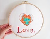 Love and Heart - Embriodery Hoop - Ombre Spring Summer Wall Decor Green Flowers - Rustic Victorian Pretty Look - Gift Ideas