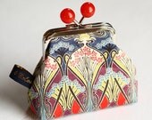 Red bobble silver frame blue red Liberty coin purse art deco