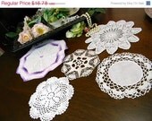 ON SALE 5 Vintage Crocheted Doilies in Shades of White - Vintage Crochet Linens 9847