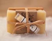 Eco Friendly Holiday Gift Set - Soap, Lip Balm, and Cedar Soap Dish