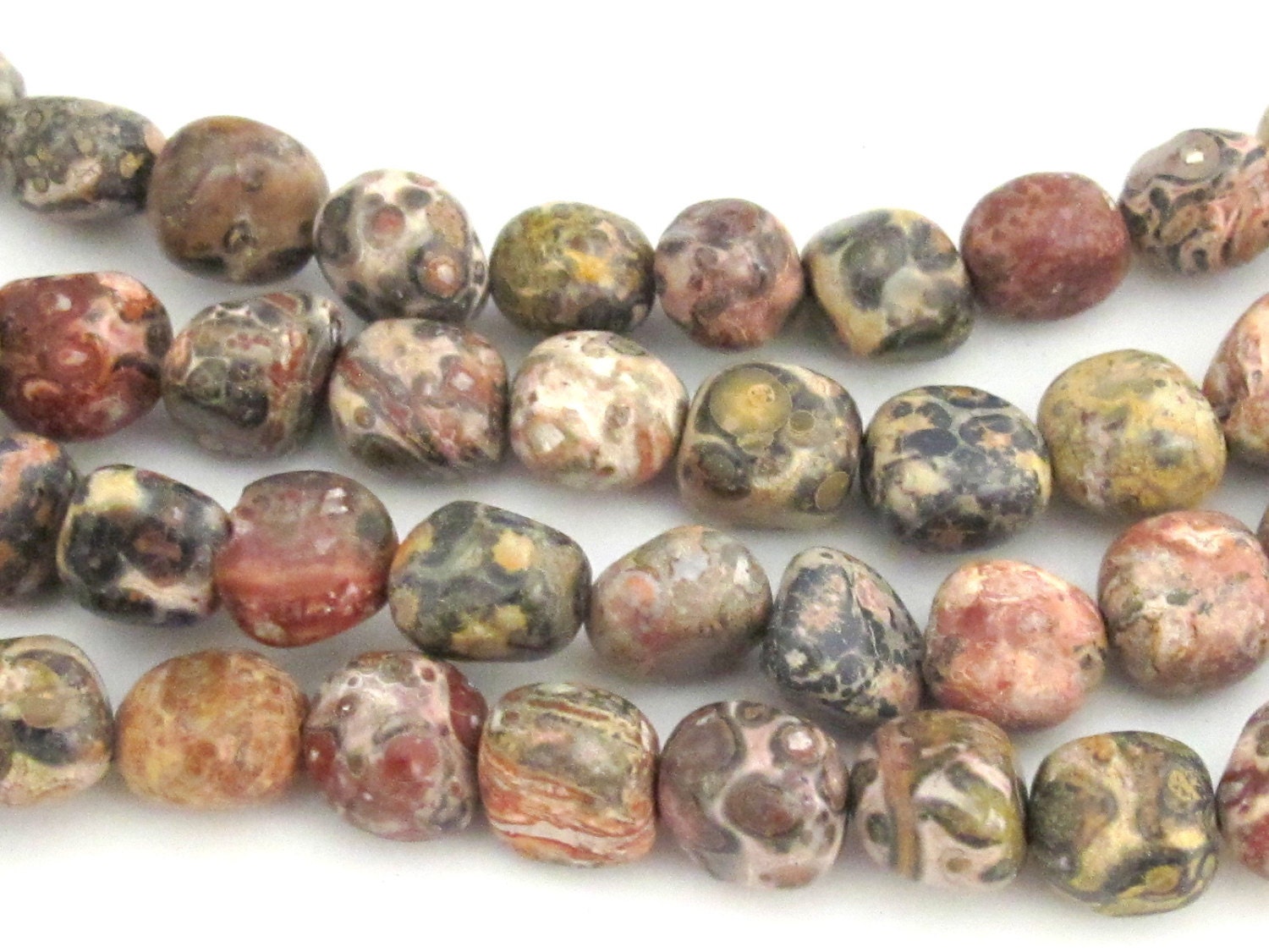 Gorgeous Leopardskin Jasper pebble shape gemstone beads - 10 beads - GM108