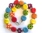 Rainbow Kazuri Necklace, Ceramic Jewelry, Fair Trade Beads, Beaded Necklace