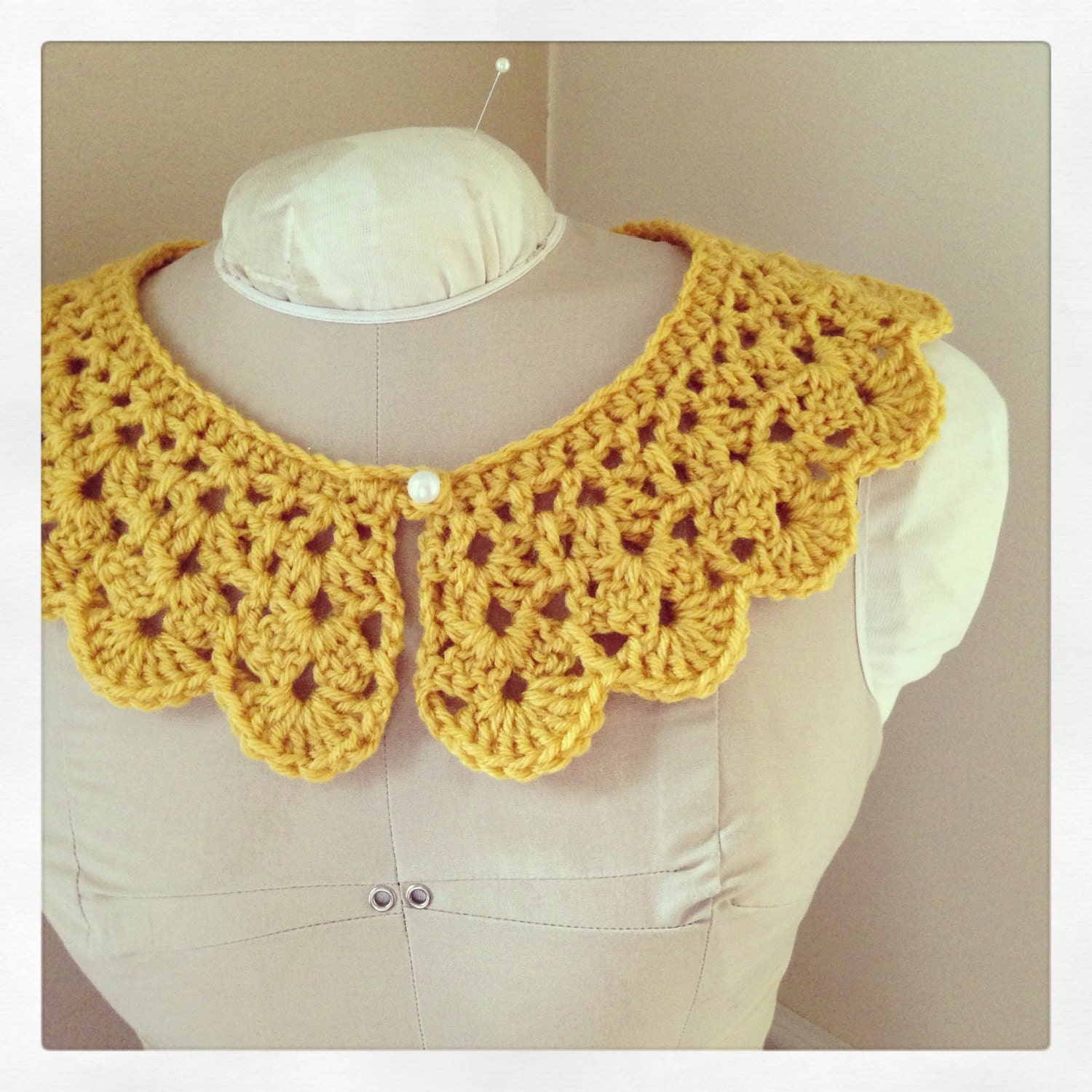 Crochet collar, Peter Pan collar, Detachable crochet collar, Mustard, NEW