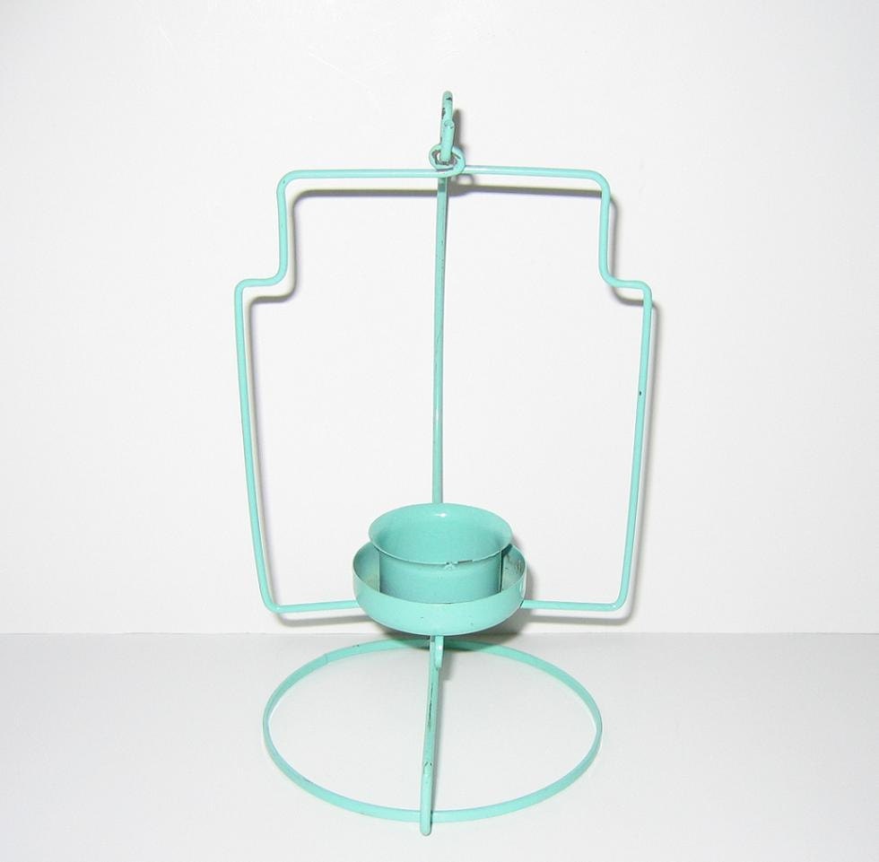 Vintage 1950s Turquoise Dangling Metal Candle Holder
