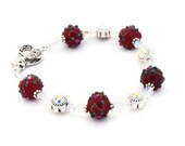 Red Lampwork Bracelet Swarovski Crystals Mothers Day