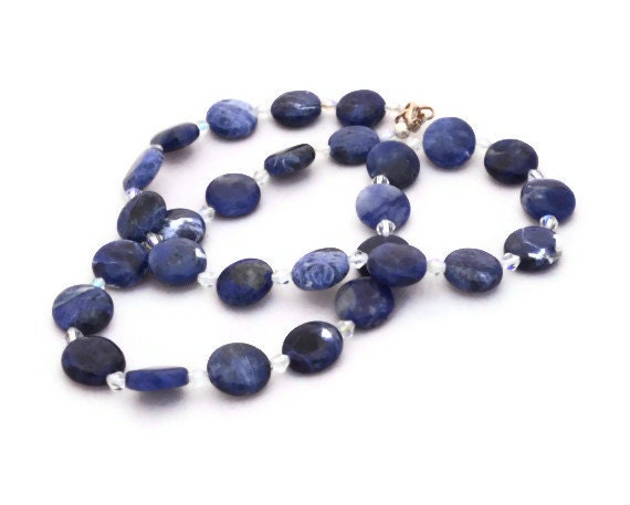 Semi Precious Sodalite Gemstone Necklace Swarovski crystals