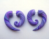 Purple Striped Spiral Fake Stretched Earring
