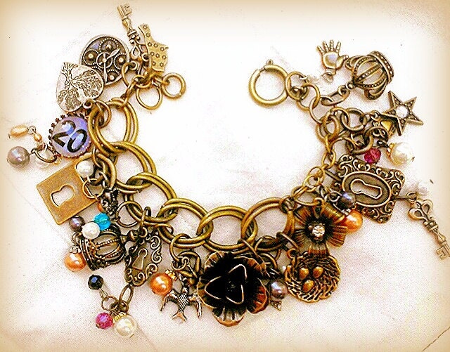 Vintage Steampunk inspired Charm Bracelet Loaded with Unique Charms