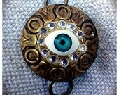 Art i Cake Antique Brass Eyeball and Rhinestones Charm or Pendant