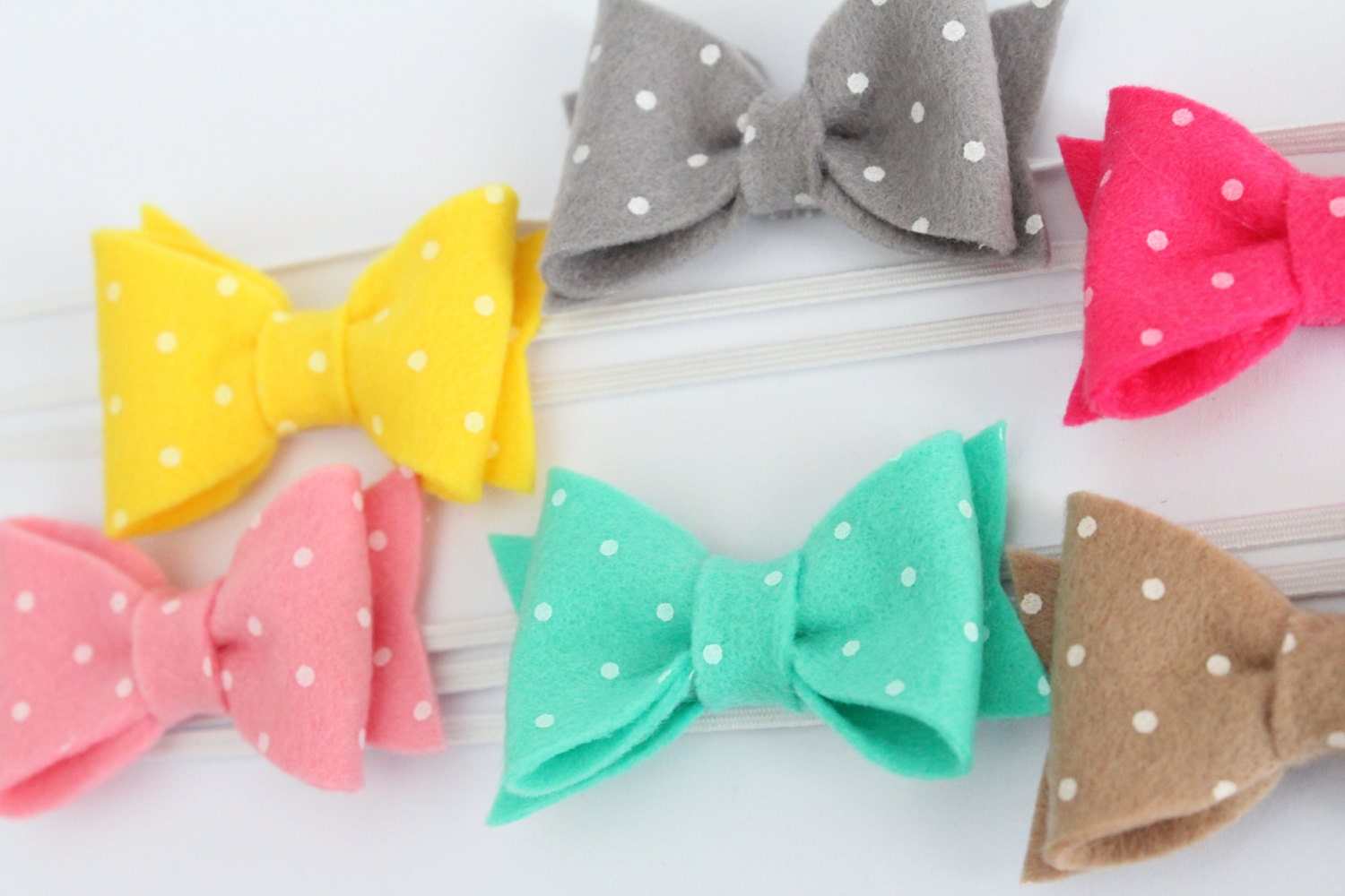 SET OF SIX petite polka dot bow headbands
