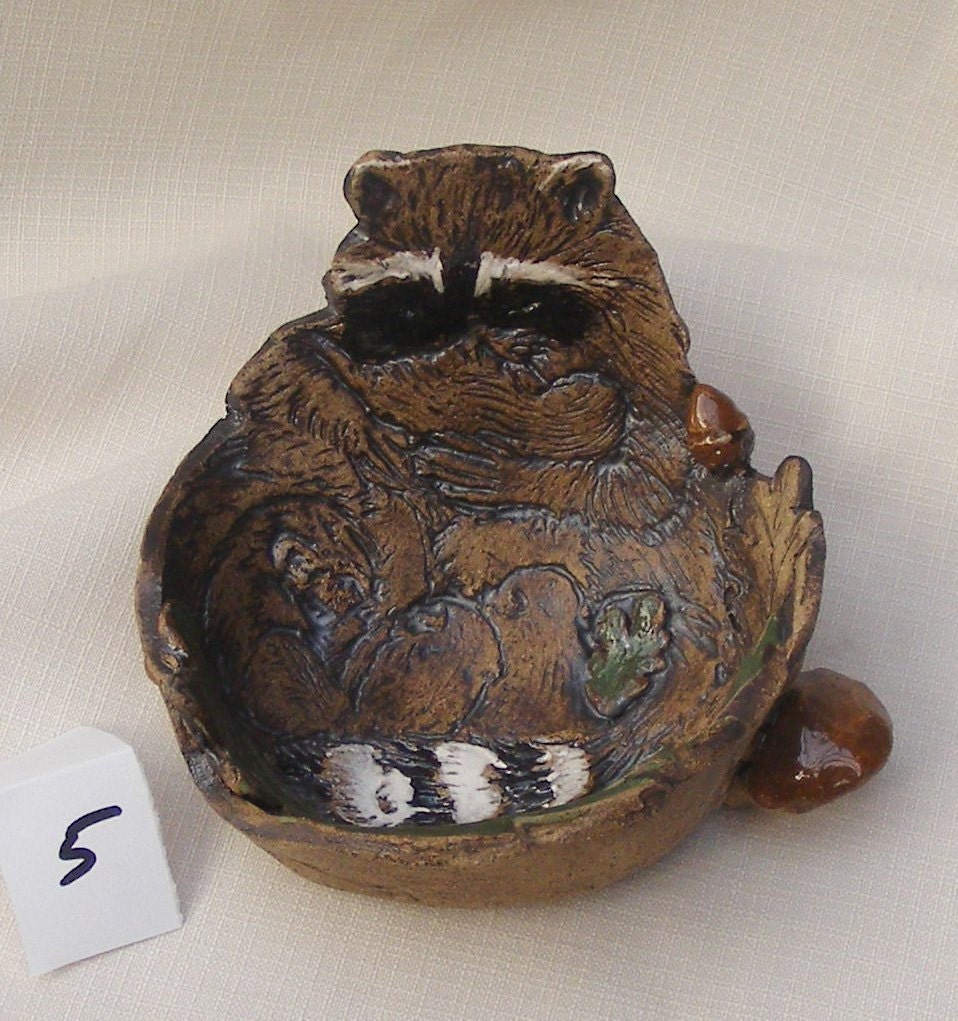 Raccoon small  bowl, ceramic stoneware bowl with engraved raccoon No.5