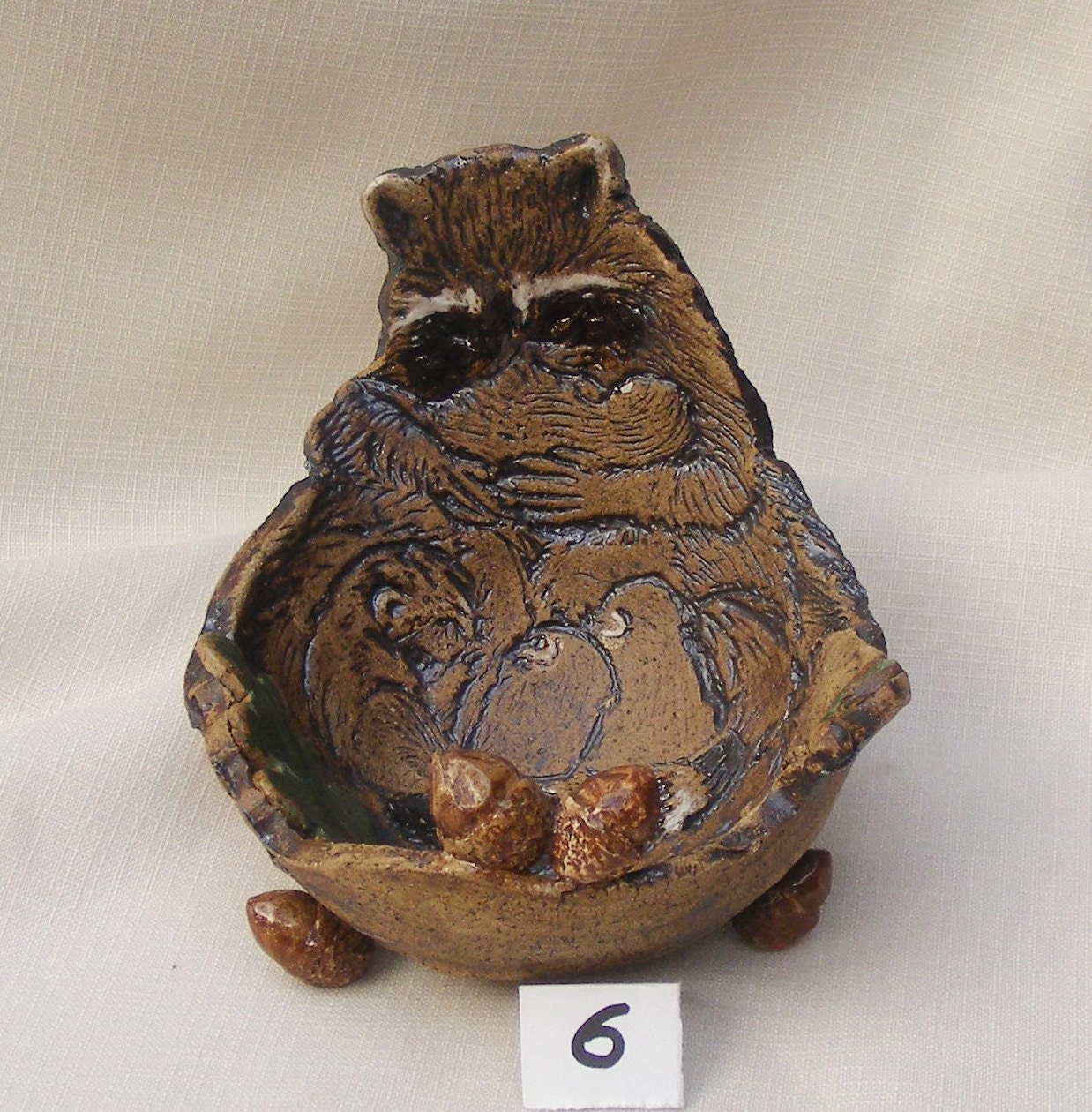 Raccoon small  bowl, ceramic stoneware bowl with engraved raccoon No.6