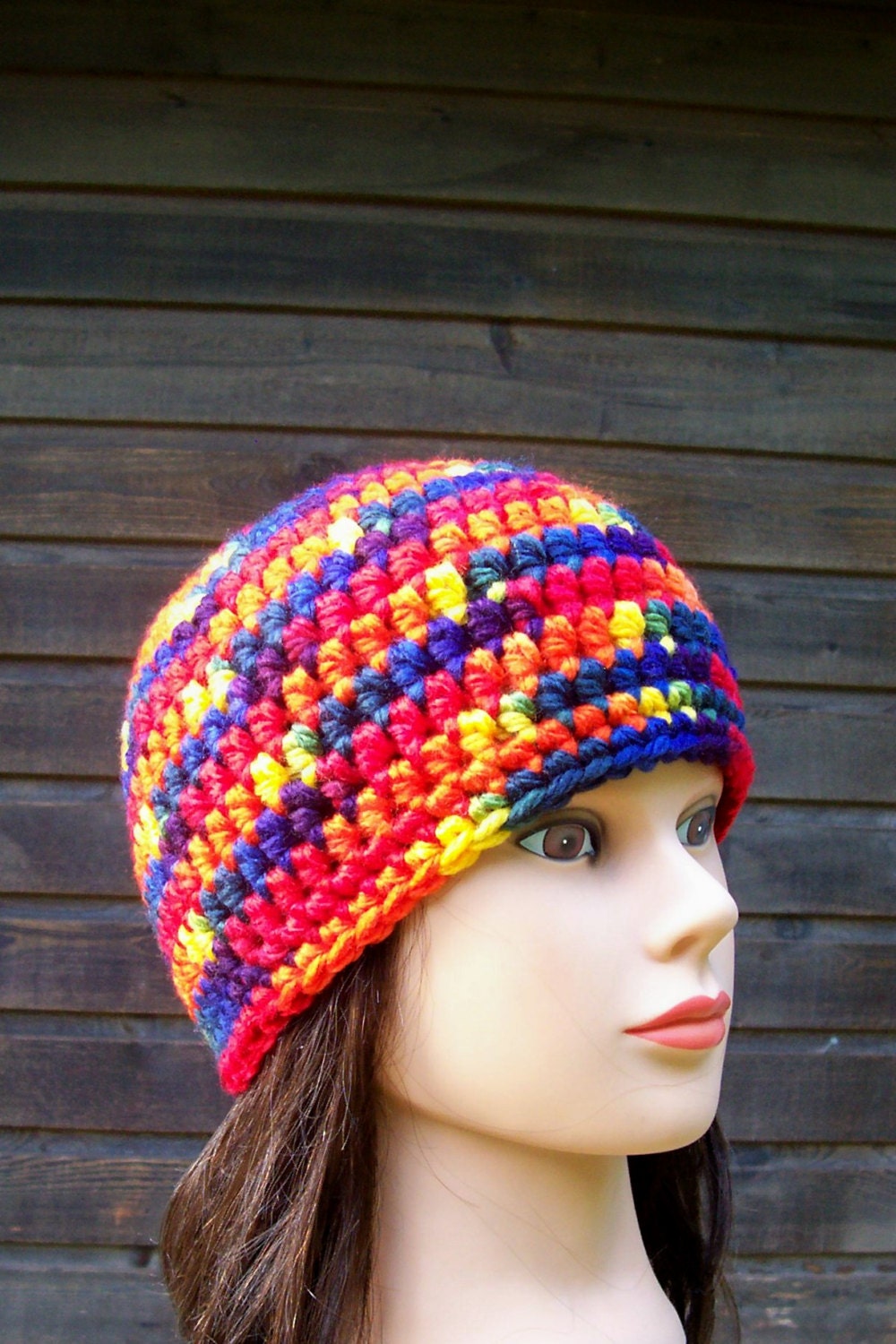 ladies crochet hat womens hat girls crochet hat beanie primary colors red blue yellow orange 6510