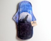 Hand Dyed Organic Bamboo Velour Menstrual Pad OOAK Wolf Howling At Moon Design