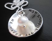 He Makes All Things New Domed Sterling Silver Necklace, Freshwater Pearl