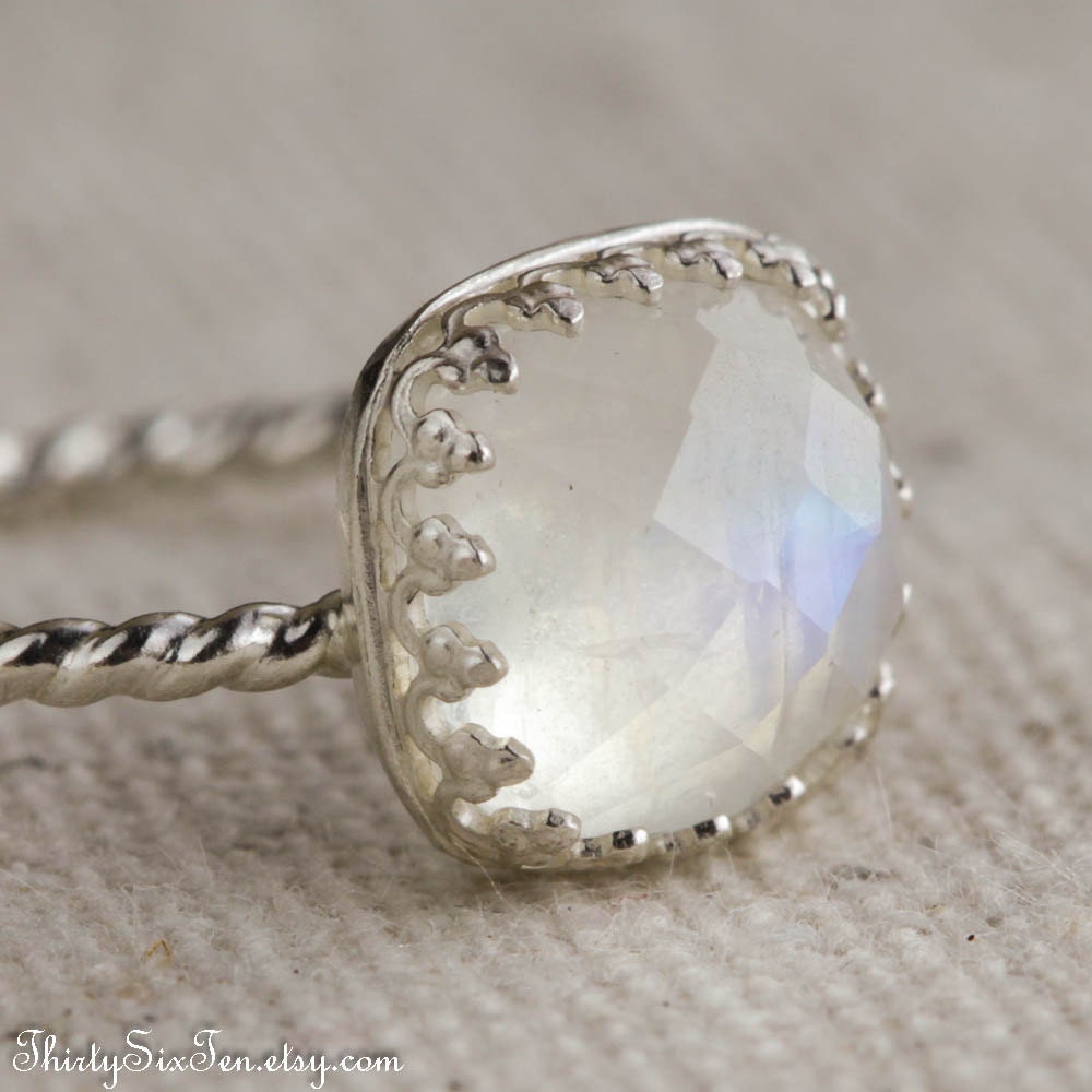 Elegant Princess Rainbow Moonstone Ring, Engagement, Mothers Day