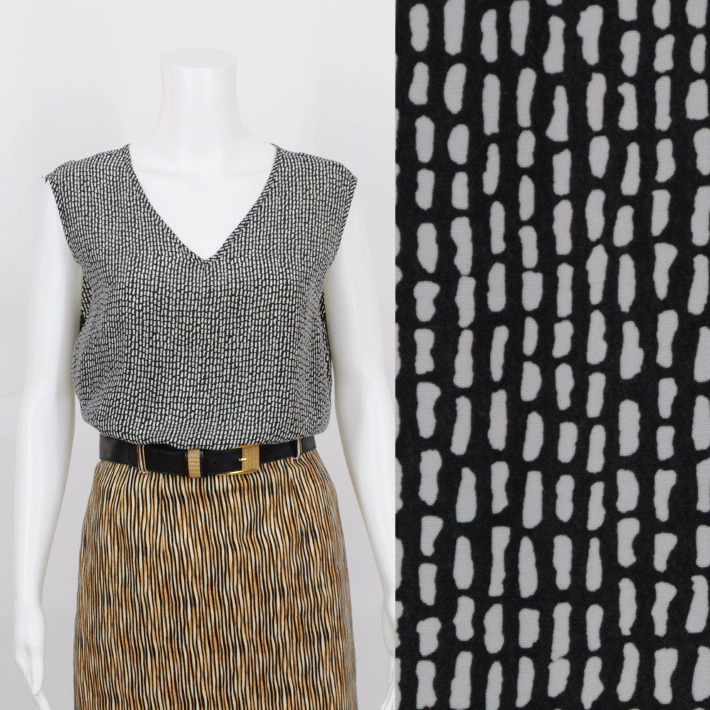 Black & White Graphic Block Print Tank Top / L
