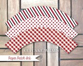 Red Barn Birthday Cupcake Wrap PDF Digital File - Printable DIY