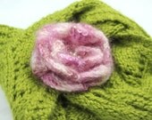 Handmade knit Rose Brooch embellished with 5 water pearls wool blend in marble pink