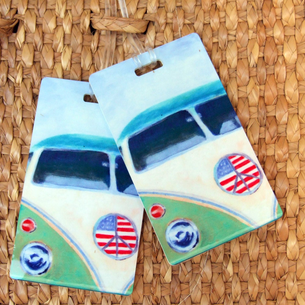 Luggage tags with Volkswagen bus graphic for your summer beach adventure