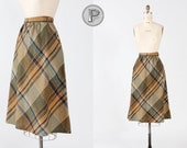 1970s skirt medium / 70s aline green and brown plaid skirt : October