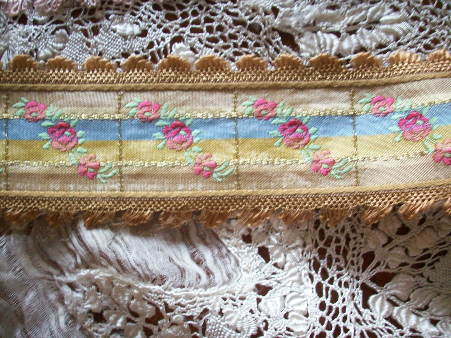 1 yd. of Gorgeous french ribbon trim with roses, Yardage available