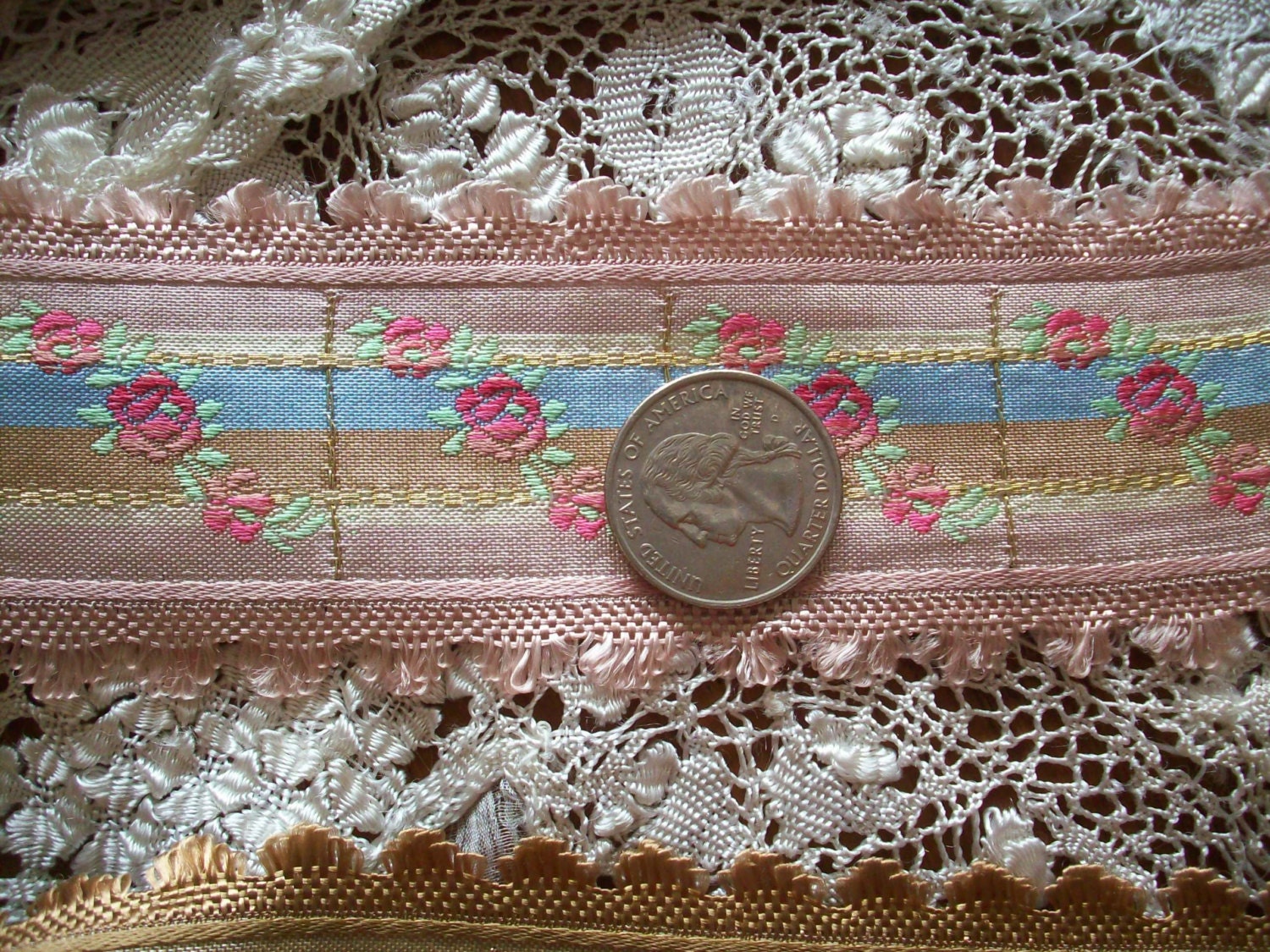 1 yd. of Gorgeous french ribbon trim with roses, yardage available