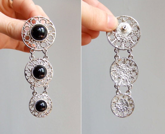 Vintage 1980s silver and black resin earrings