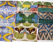 Sukan / Scrap ikat fabric - supplies - silk velvet - uzbek ikat fabric - textile ikat fabric - cushion ikat fabric - (23) Piece Parts