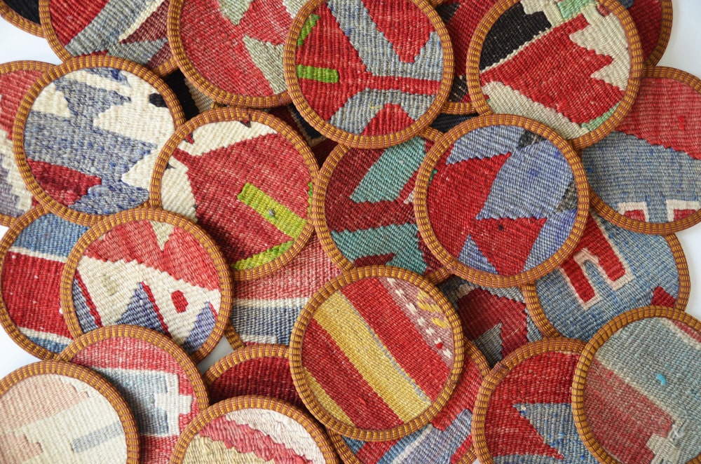 Sukan / Hand Woven - Turkish Antique Kilim Cups Coasters - Cup Coasters - Cup Coaster - Coaster - 1 pcs