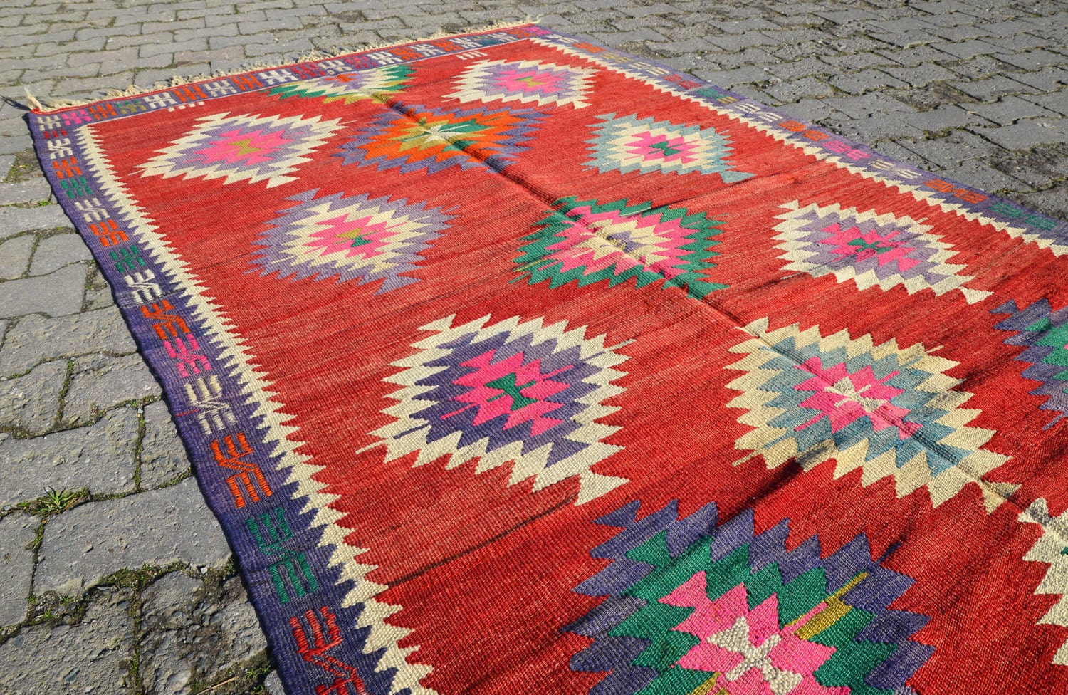 Sukan / VINTAGE Turkish Kilim Rug Carpet - handwoven kilim rug - antique kilim rug - decorative kilim - natural wool - large kilim rug