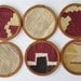 Sukan / Hand Woven - Turkish Antique Kilim Cups Coasters - 6 pcs - purple, ivory, gold, yellow, gold