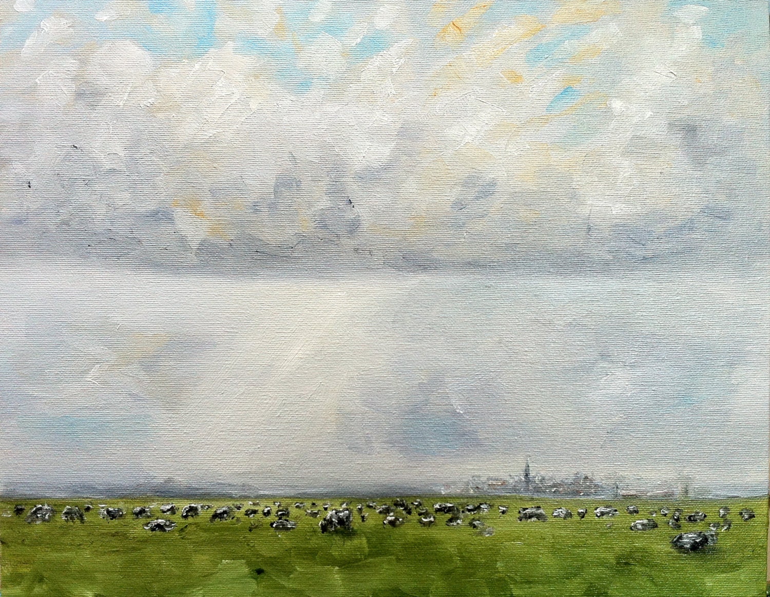 Dutch Landscape with Cows and Sky oil painting 9.45 x 11.81 inches