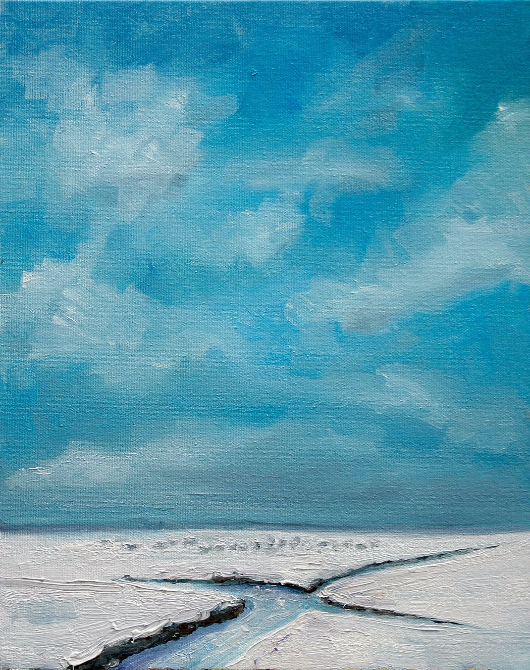 Sheep in snow Blue Sky Netherlands oil painting original on canvas by Nancy van den Boom 24 x 30 cm