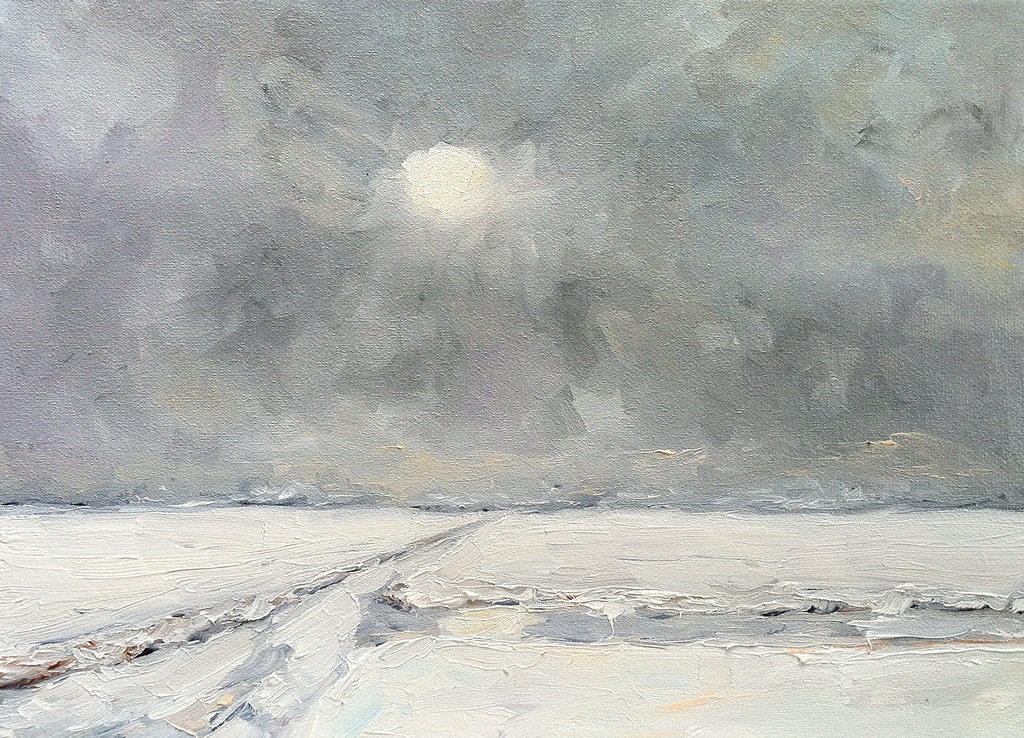 Snow Landscape Netherlands oil painting 30 x 40 cm on linen 11,8 x 15,7 inches