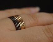 Mixed Metal Stacking Rings - 14 karat Gold Fill and Oxidized Sterling Silver - 7 rings - custom order - statement