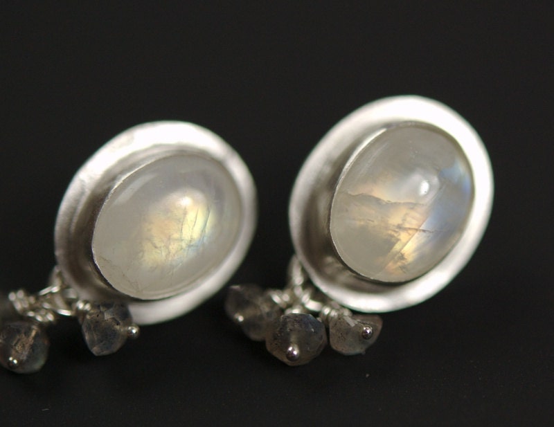 Moonstone, Labradorite & Sterling Silver Post Earrings - Moonstone Earrings - Labradorite Earrings - fine jewelry