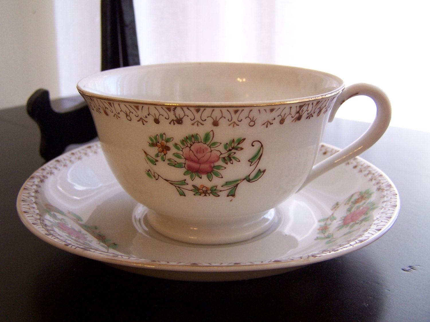 Occupied Japan Gold Trim NASCO Fine China Cup & Saucer Rose Designs