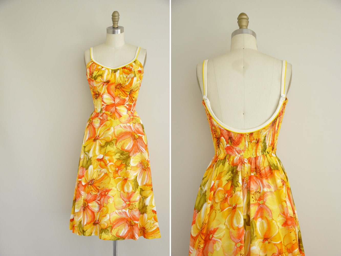 vintage 1960s dress / 60s pool side floral dress / 1960s bombshell summer dress