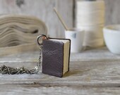 Book Necklace: Large, chocolate bit of sofa, reclaimed leather.