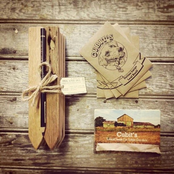 Pack of Cubits Basil free w order. LIMITED. Garden Markers from reclaimed wood with Indigo pencil