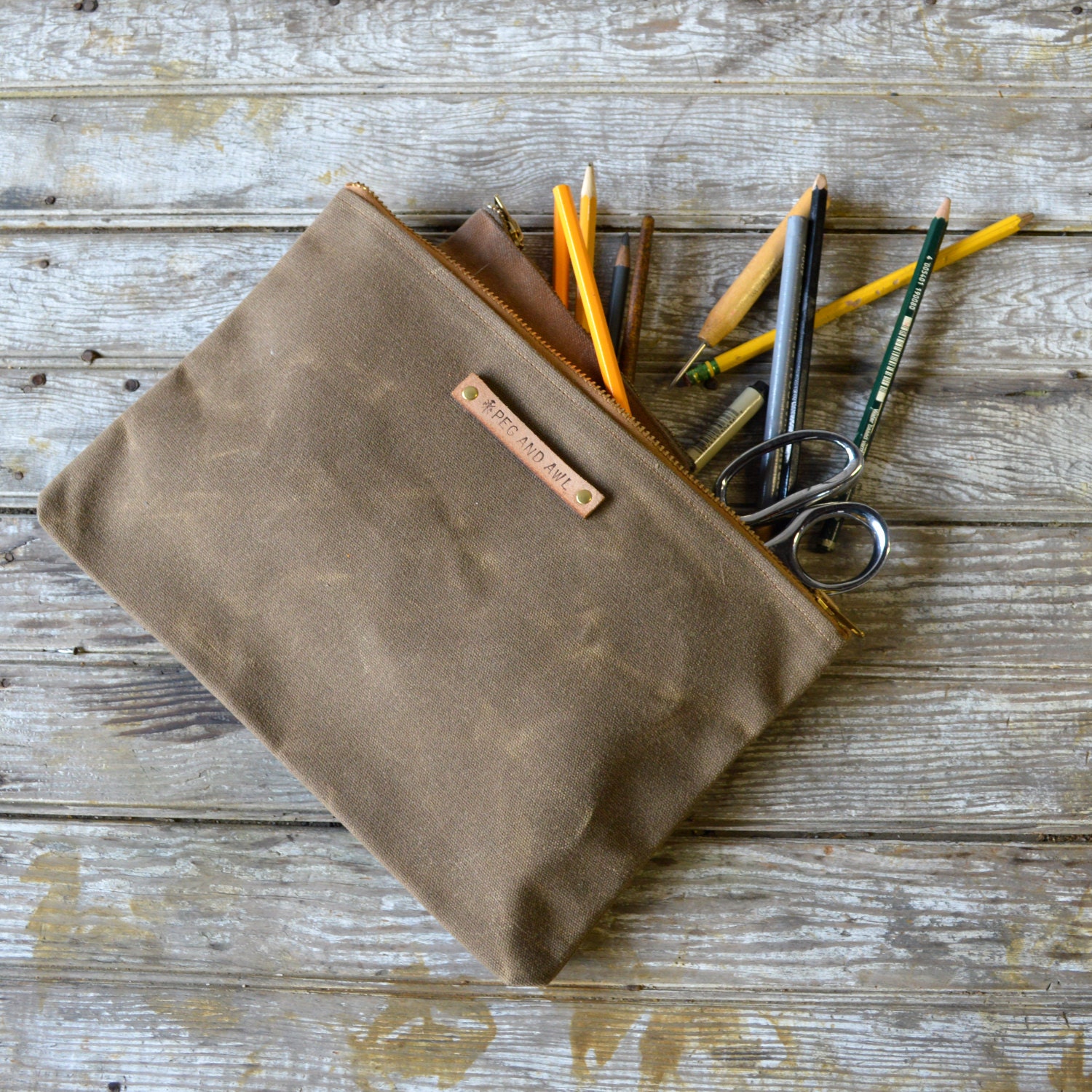 Large Waxed Canvas Pouch: Truffle