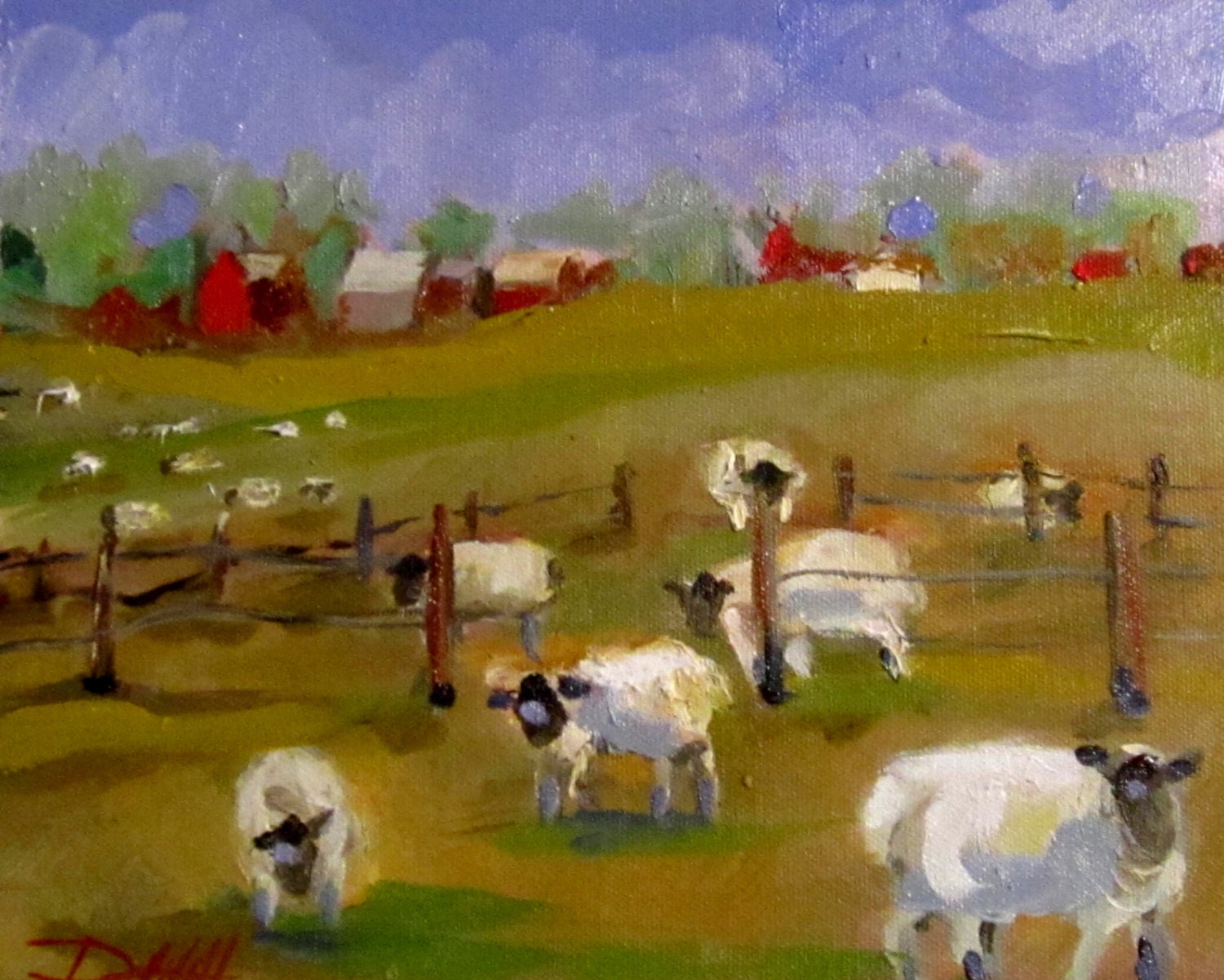Sheep in the Landscape oil painting, Packing Wool