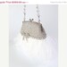 ON SALE Rhinestone Bridal Clutch Purse Vintage Style with White Ostrich Feathers, Rhinestone Bow Accent, and Beaded Handle/Necklace